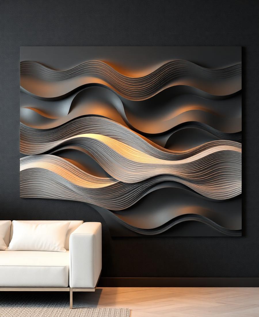 Painel parametrizado de parede com relevo em ondas