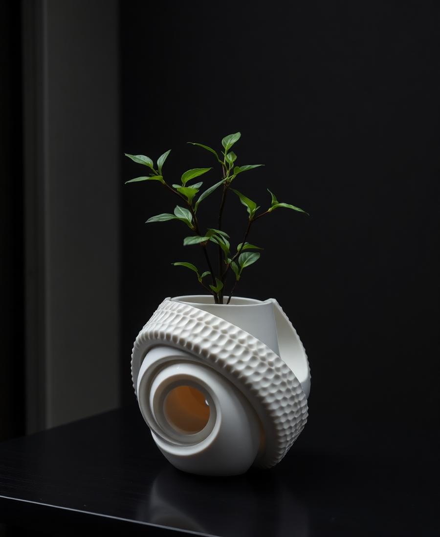 Cachepô escultural com textura em relevo