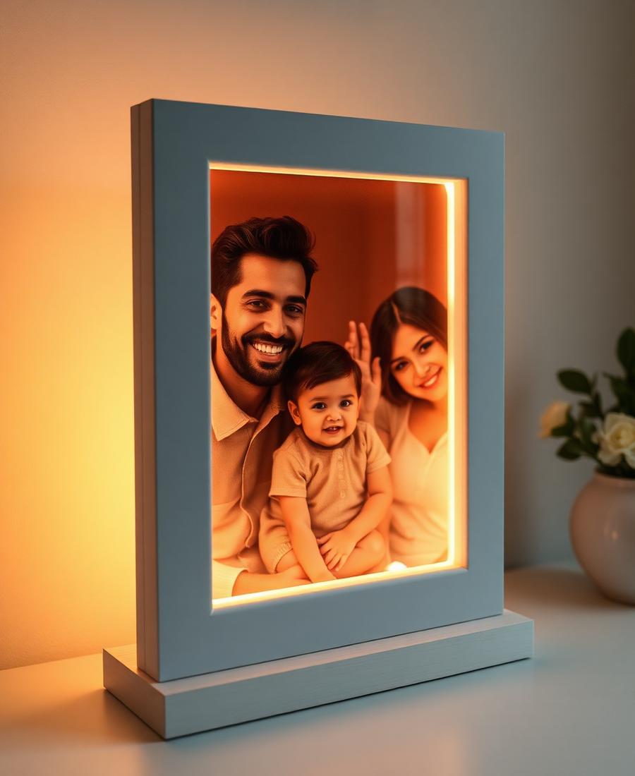 Litofania iluminada com foto de família